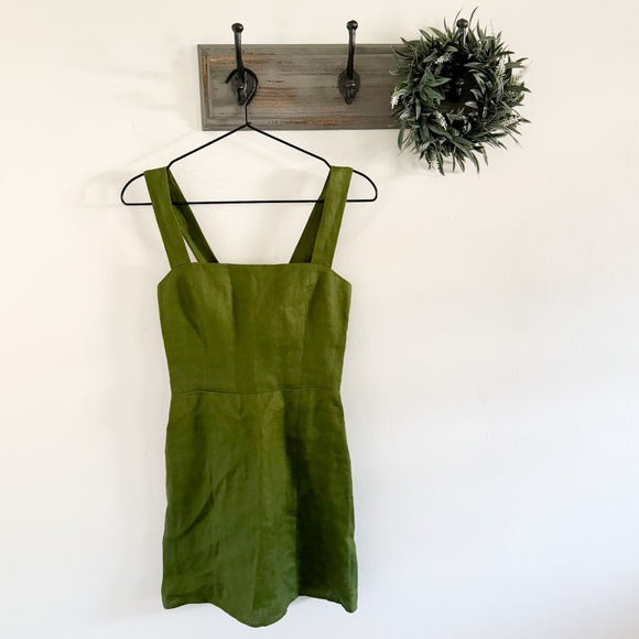 NEW Reforrmation Moss Green Linen Brigitte Dress 2 - Picture 1 of 6